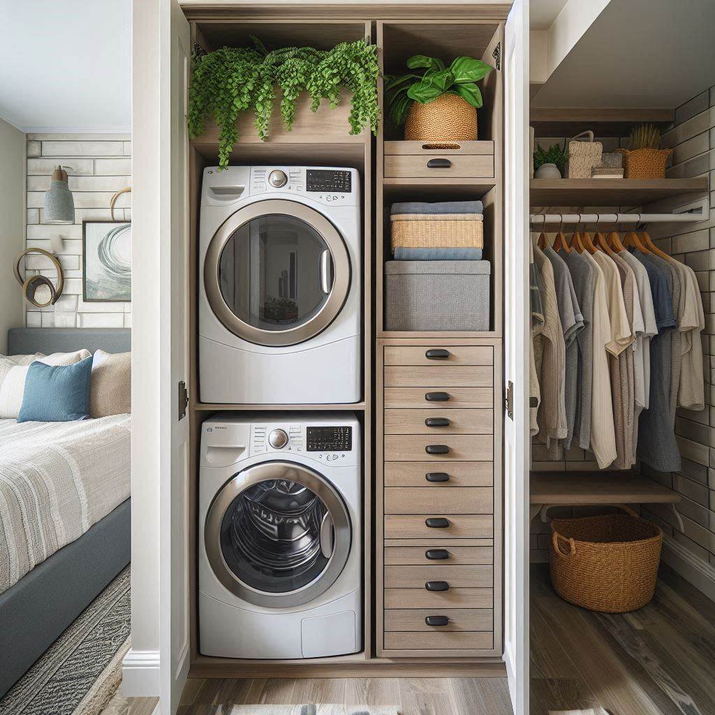 18 Small Laundry Room Ideas with Stackable Washer and Dryer 8 Linen Cabinet Conversion