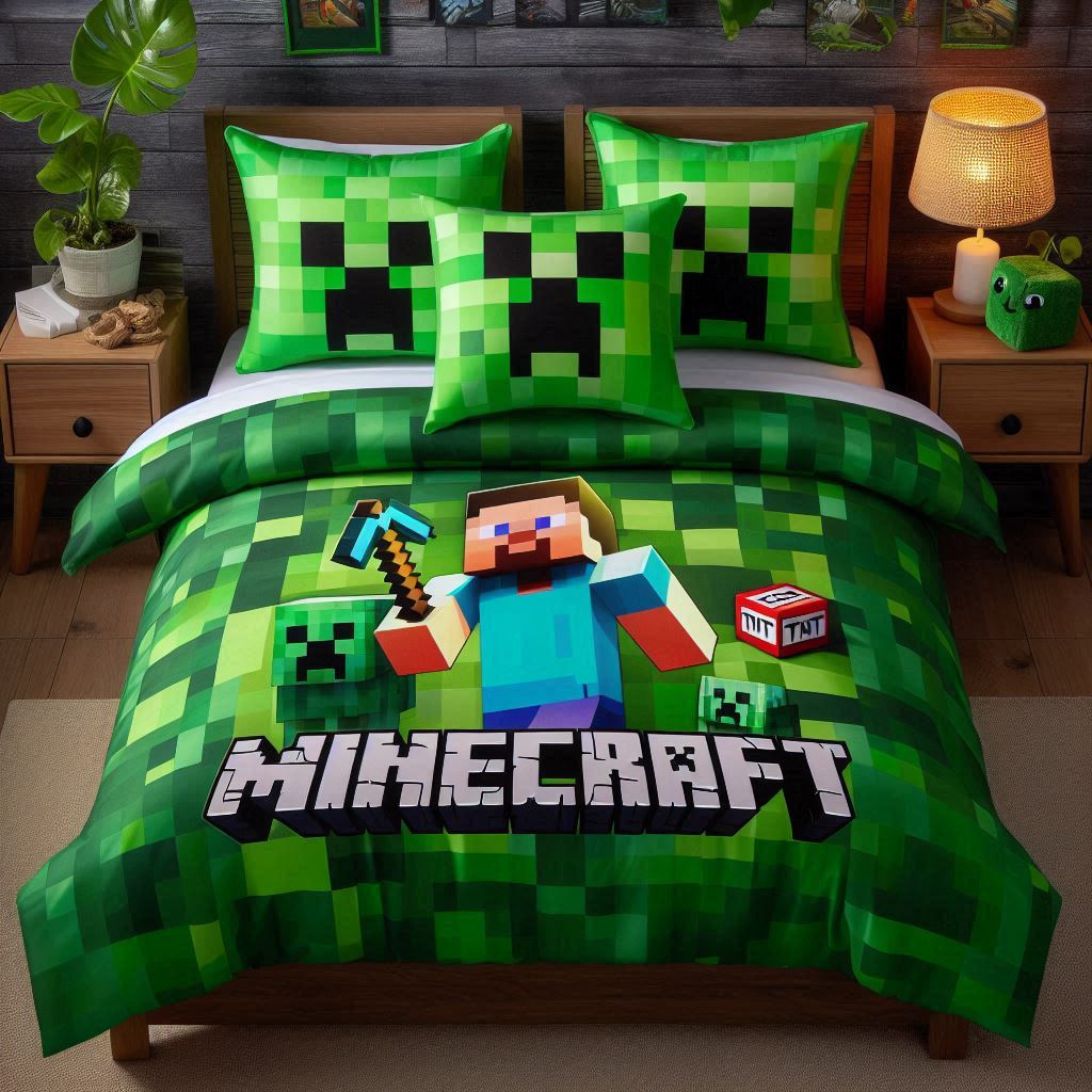 18 Epic Minecraft Bedroom Ideas for Boys That Every Young Gamer Will Love 4 Minecraft Bedding That Pops