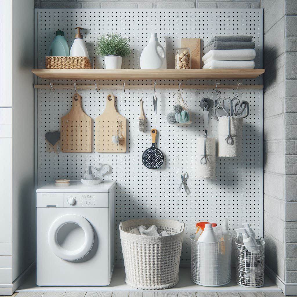 18 Small Laundry Room Makeover Ideas That Maximize Style and Function 7 Add a Pegboard for Versatile Storage