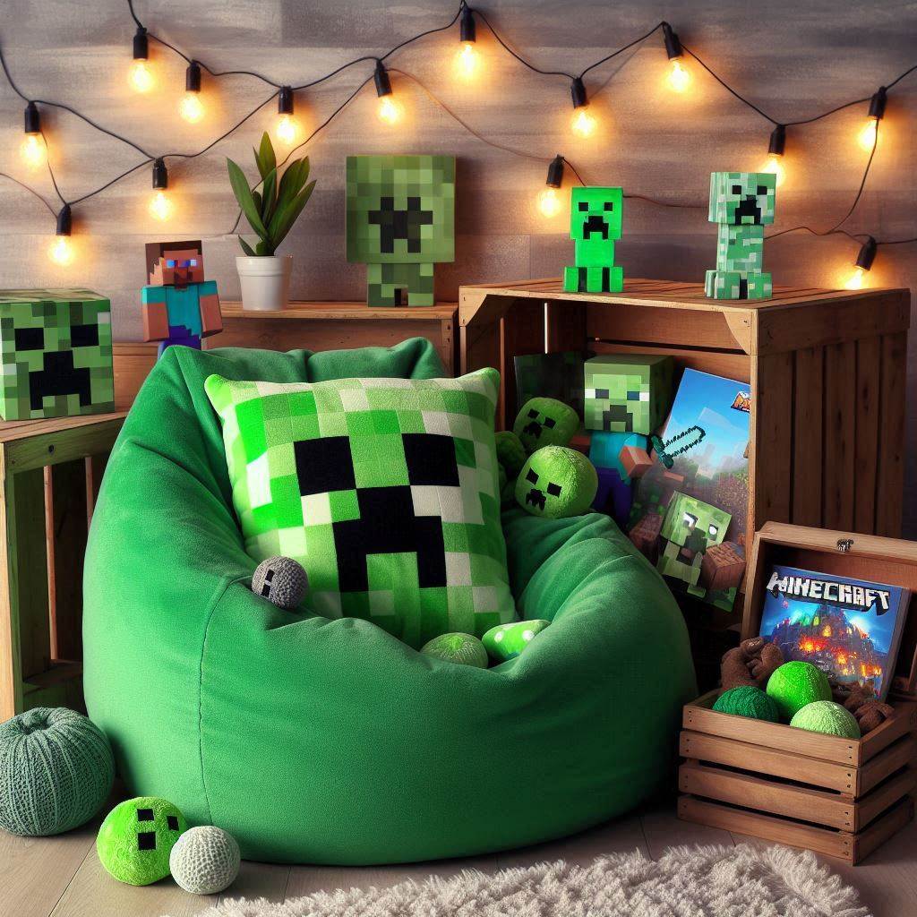 18 Epic Minecraft Bedroom Ideas for Boys That Every Young Gamer Will Love 11 Creeper-Themed Chill Corner