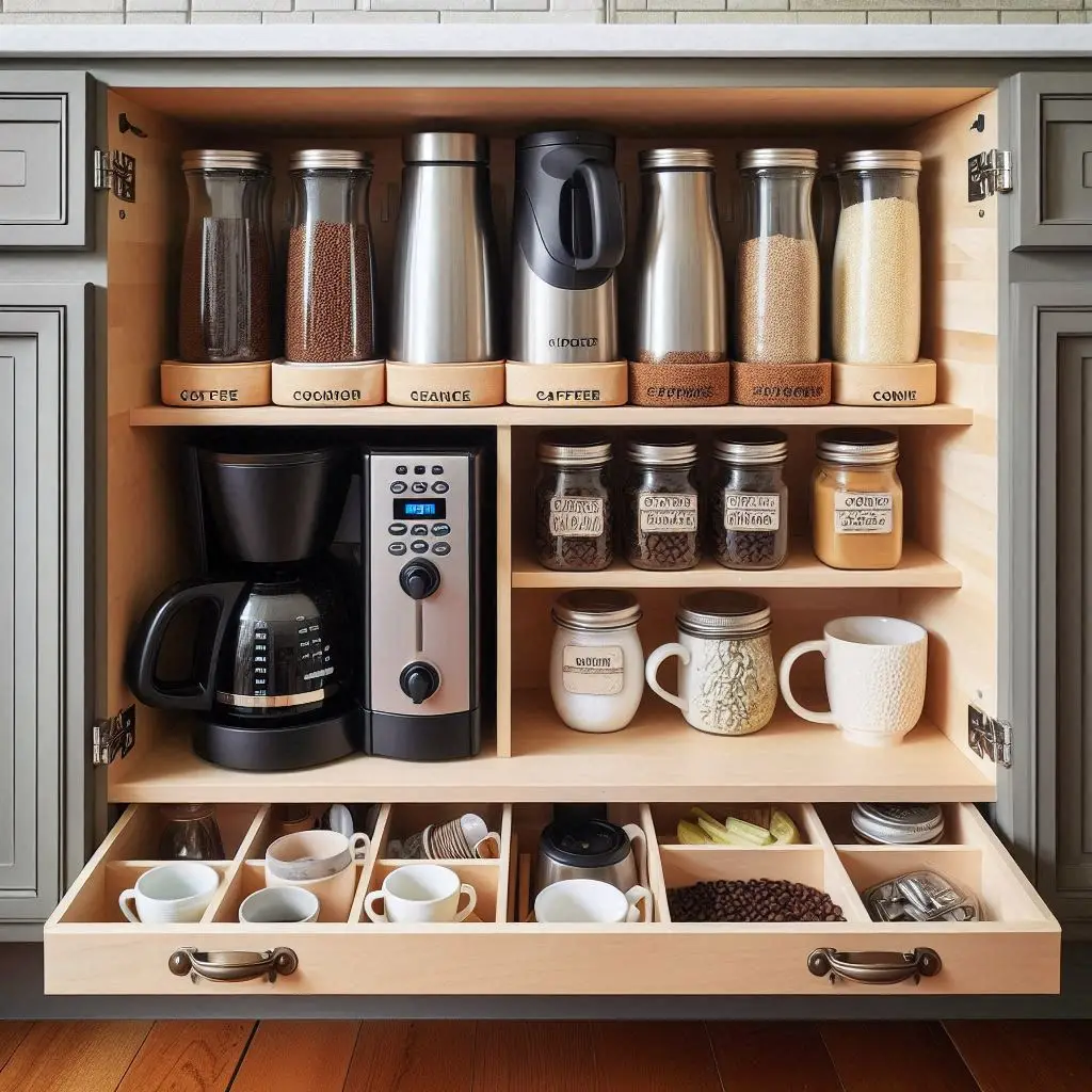 19 Creative Coffee Bar Cabinet Ideas to Organize Your Morning Routine 15 19 Creative Coffee Bar Cabinet Ideas to Organize Your Morning Routine