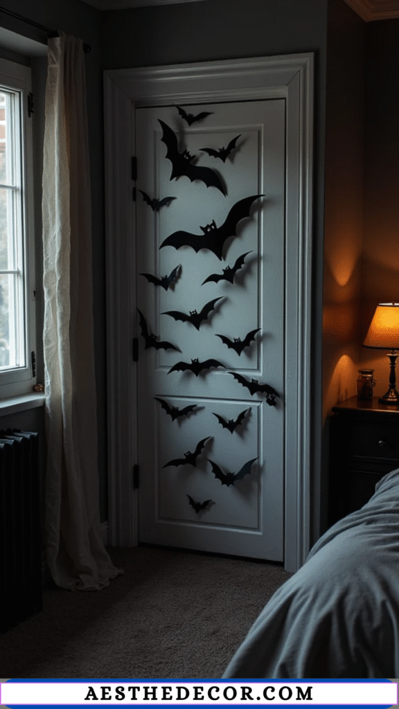 16 Creative DIY Halloween Bedroom Door Ideas for Kids 5 Bat Swarm Door