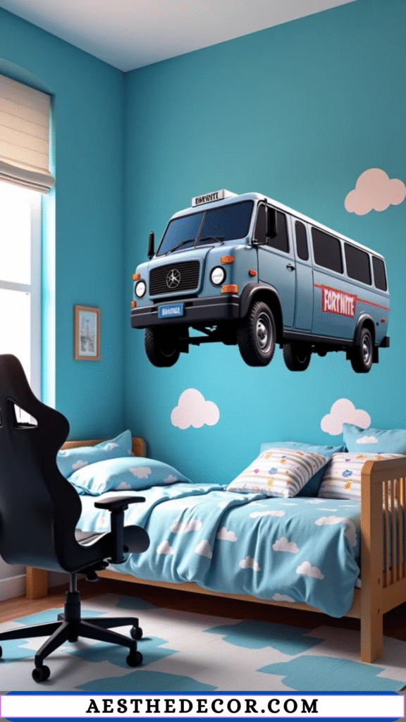 16 Easy Gamer Theme Bedroom Ideas Every Kid Will Love 7 Battle Bus Wall Decal