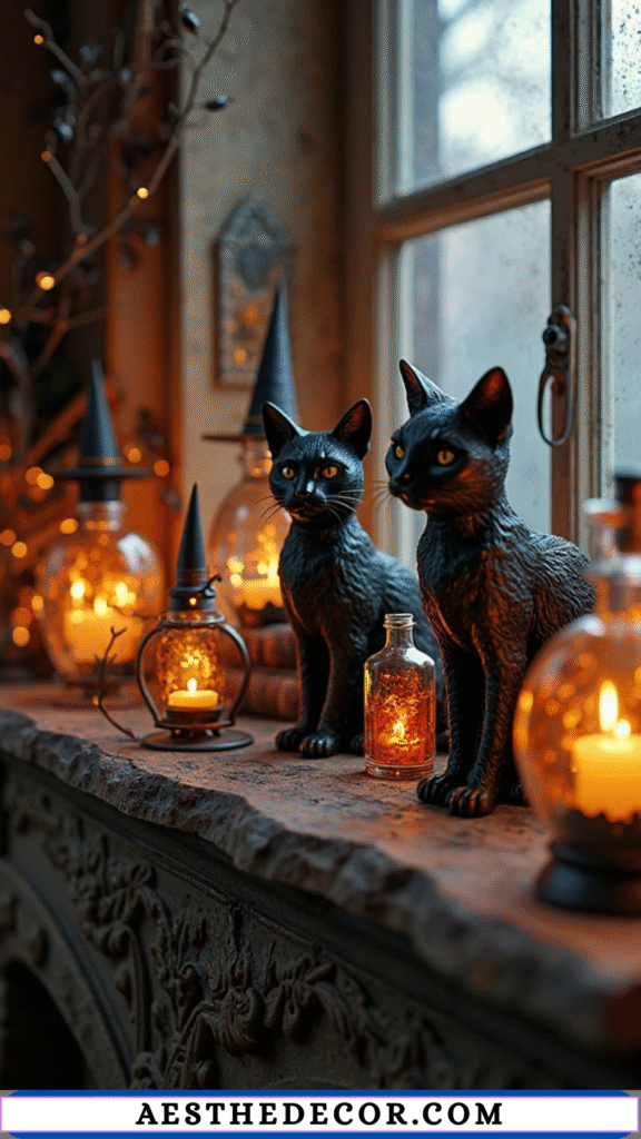 16 Halloween Mantel Decor Ideas for Every Style 13 Black Cat Decorations