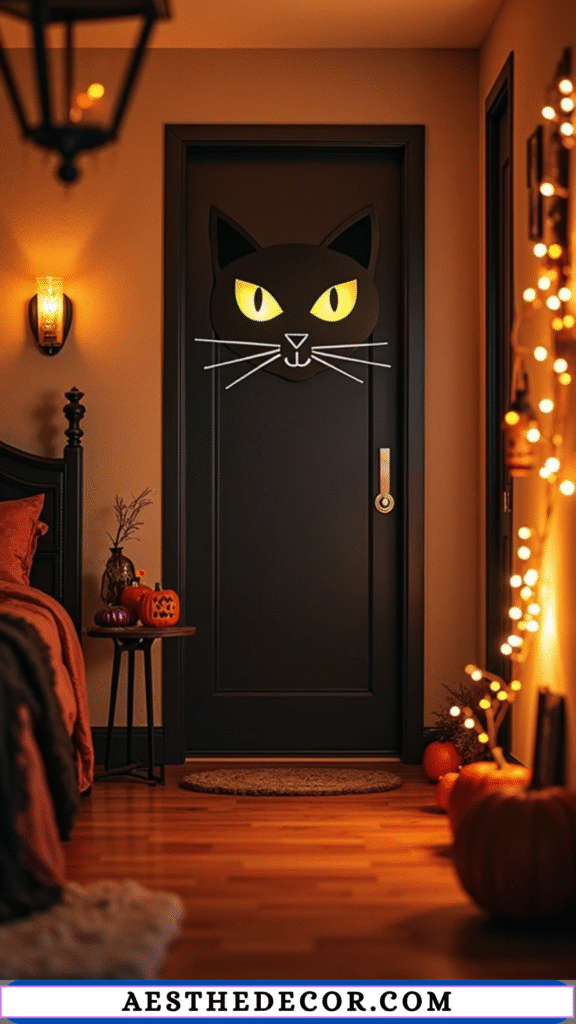 16 Creative DIY Halloween Bedroom Door Ideas for Kids 14 Black Cat Door