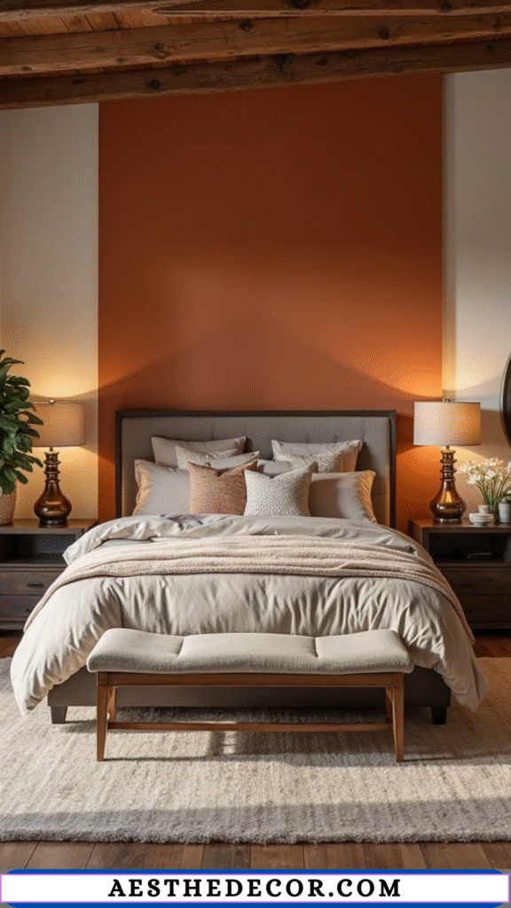 20 Modern Master Bedroom Color Combinations You’ll Love 17 Burnt Orange Wall