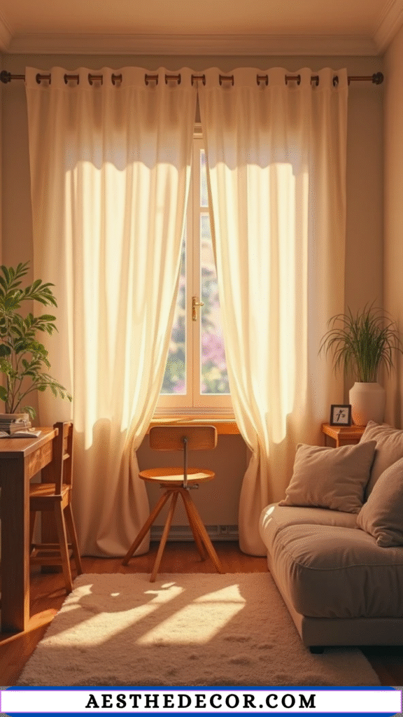 16 Home Office in Living Room Divider Ideas You’ll Love 3 Curtain and Fabric Dividers