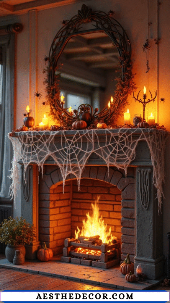 16 Halloween Mantel Decor Ideas for Every Style 23 DIY Spider Web Garland