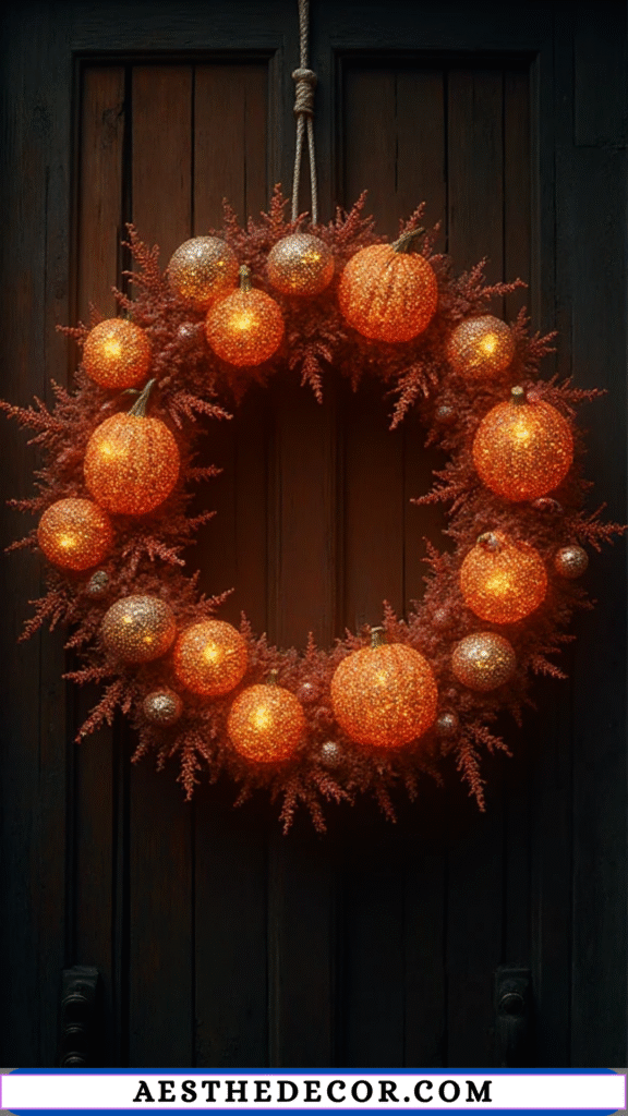 17 Spooky and Fun Halloween Dollar Tree Wreath Ideas 15 Glitter Pumpkin Wreath