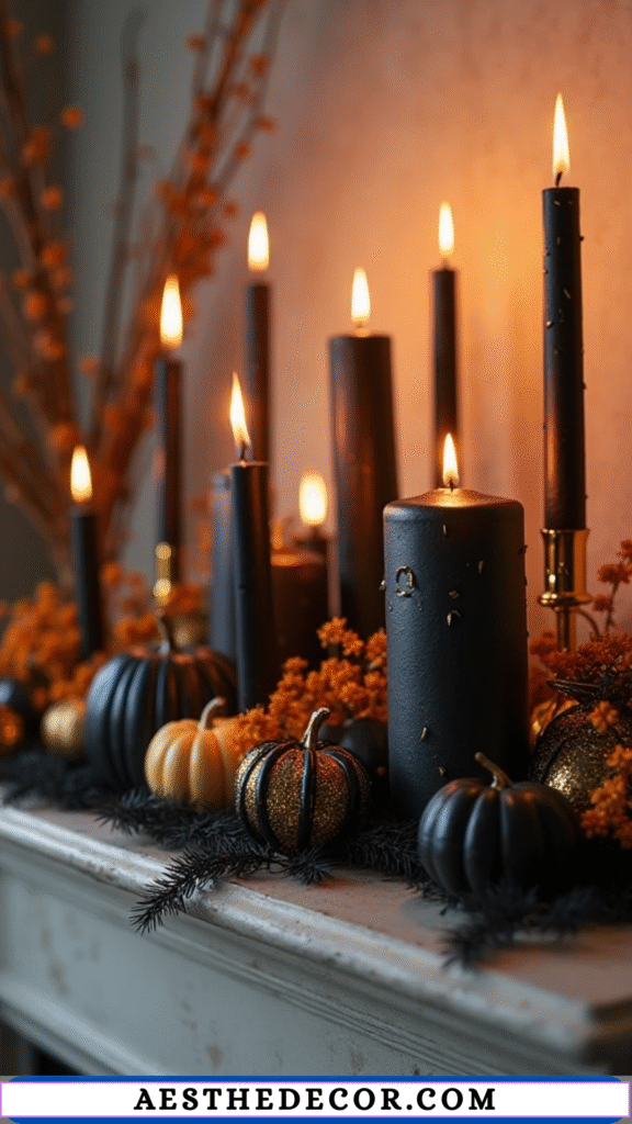 16 Halloween Mantel Decor Ideas for Every Style 29 Gold and Black Candle Sets