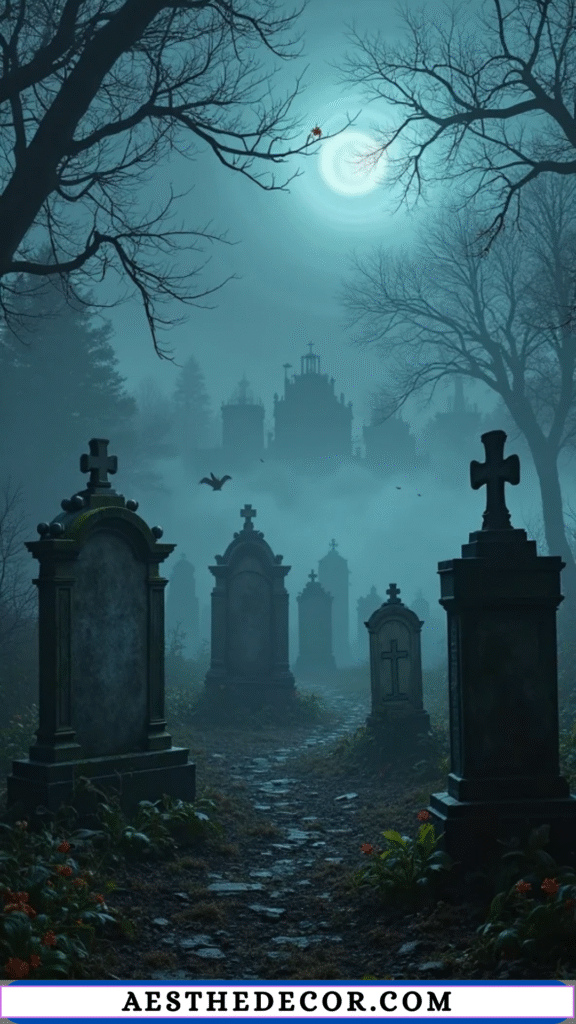 16 Spooky Halloween Lighting Ideas for Every Space 27 Graveyard Glow with Tombstones