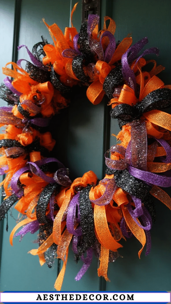 17 Spooky and Fun Halloween Dollar Tree Wreath Ideas 27 Halloween Ribbon Wreath