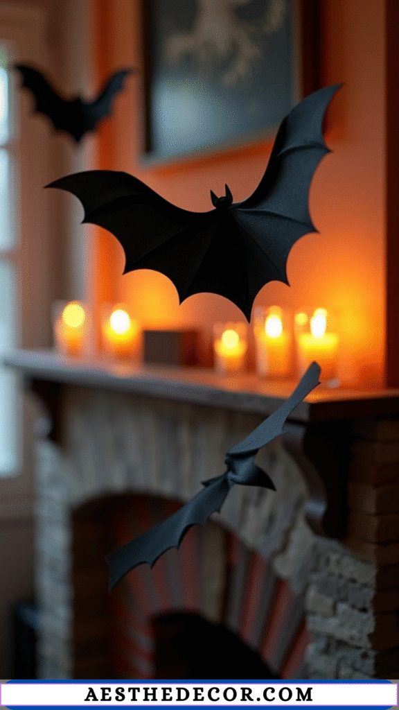 16 Halloween Mantel Decor Ideas for Every Style 19 Handmade Paper Bats