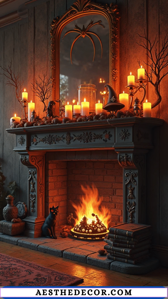 16 Halloween Mantel Decor Ideas for Every Style 15 Haunted Candle Lanterns