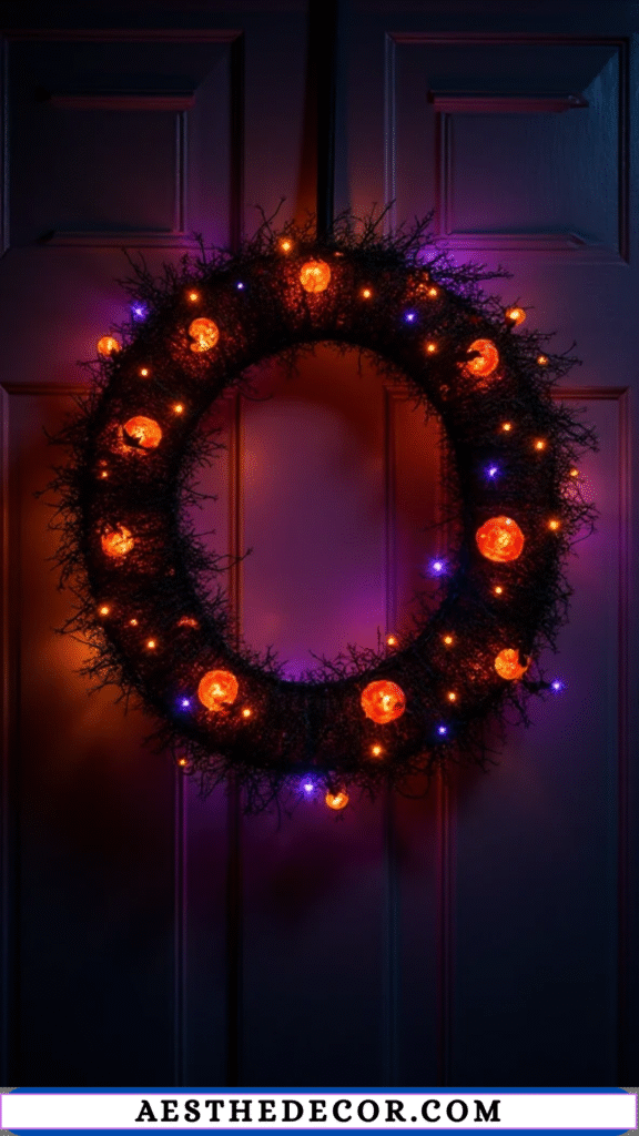 17 Spooky and Fun Halloween Dollar Tree Wreath Ideas 29 Mini Lights Wreath