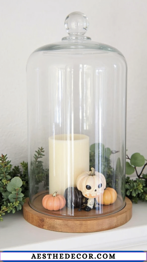 16 Halloween Mantel Decor Ideas for Every Style 9 Modern Glass Cloche Displays