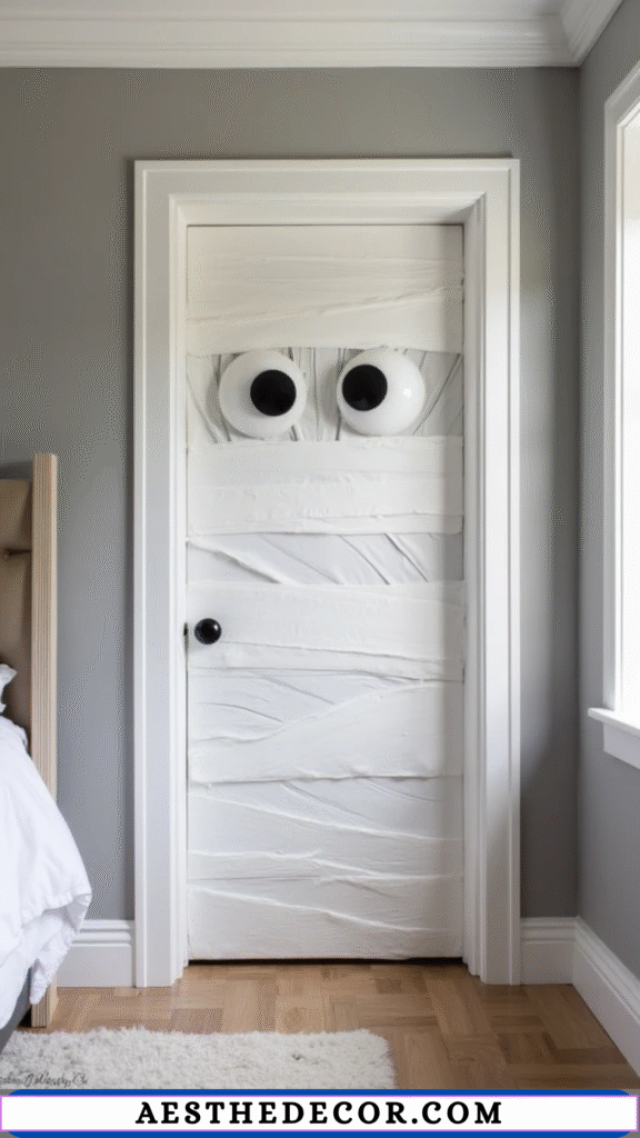 16 Creative DIY Halloween Bedroom Door Ideas for Kids 3 Mummy Door