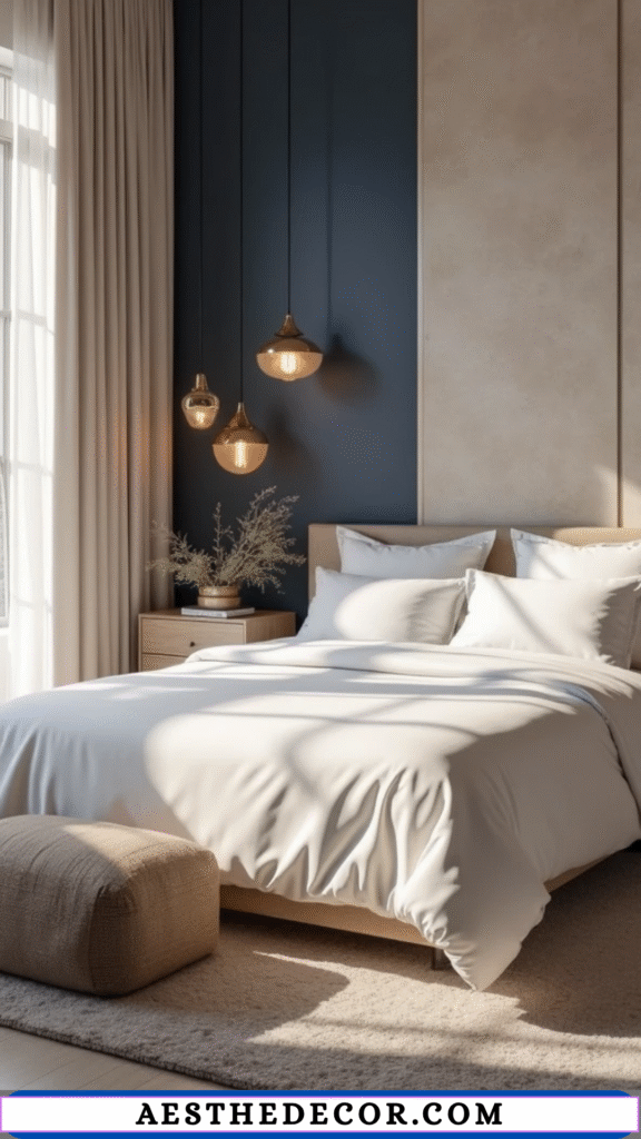 20 Modern Master Bedroom Color Combinations You’ll Love 15 Navy Blue Accent Wall