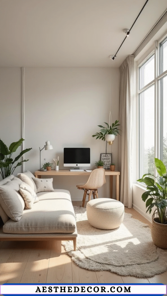 24 Minimalist Living Room Office Combo Ideas 24 Neutral Color Base