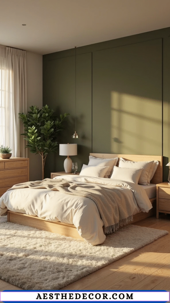20 Modern Master Bedroom Color Combinations You’ll Love 16 Olive Green Feature Wall