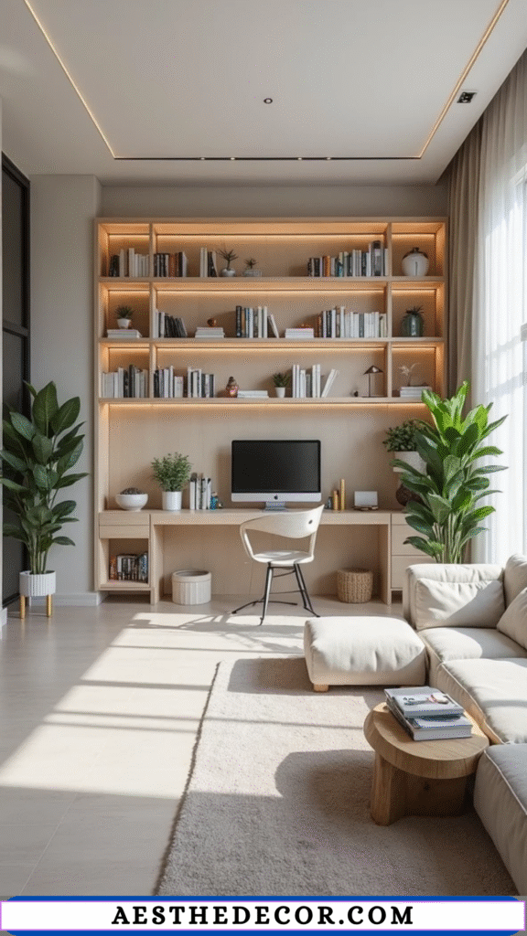 16 Home Office in Living Room Divider Ideas You’ll Love 2 Open Shelf Dividers