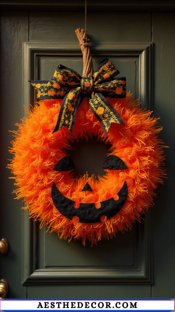 17 Spooky and Fun Halloween Dollar Tree Wreath Ideas 13 Orange Mesh Pumpkin Wreath