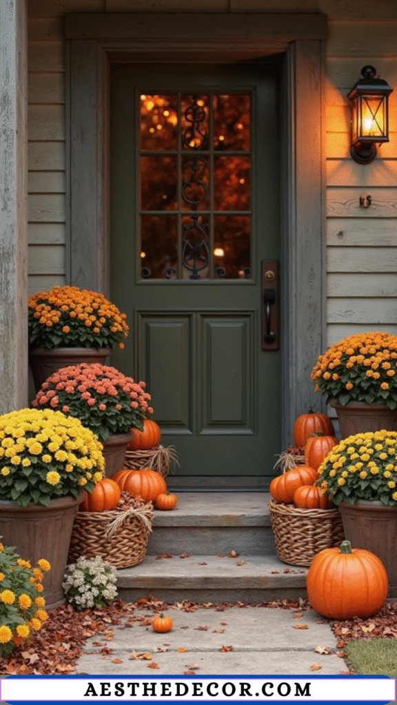 15 Cozy Fall Entryway Decor Ideas to Welcome the Season 21 Potted Mums Flowers