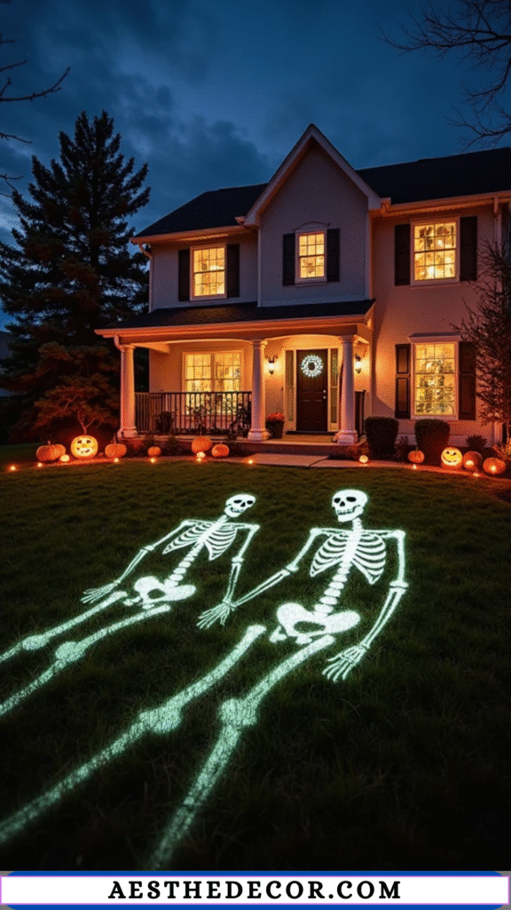 16 Spooky Halloween Lighting Ideas for Every Space 17 Skeleton Shadows on the Lawn