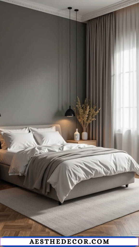 20 Modern Master Bedroom Color Combinations You’ll Love 18 Slate Grey Wall Behind Bed
