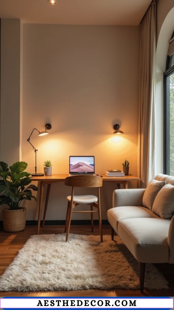 24 Minimalist Living Room Office Combo Ideas 18 Soft Ambient Glow