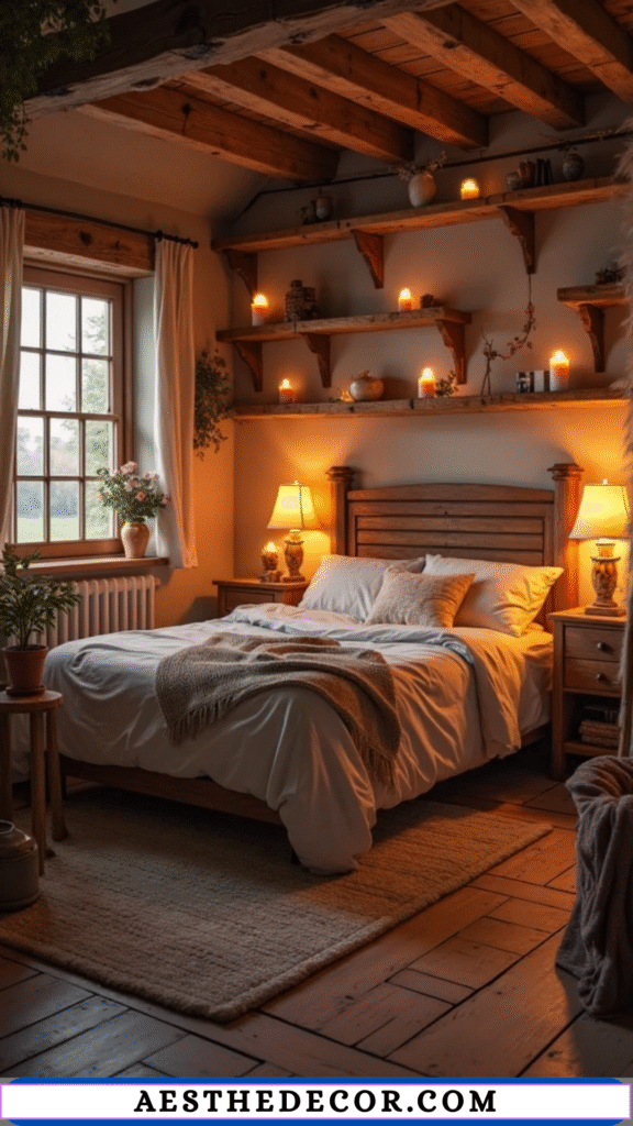 15 Cozy Fall Farmhouse Bedroom Decor Ideas 5 Soft Lighting with Lamps and Candles
