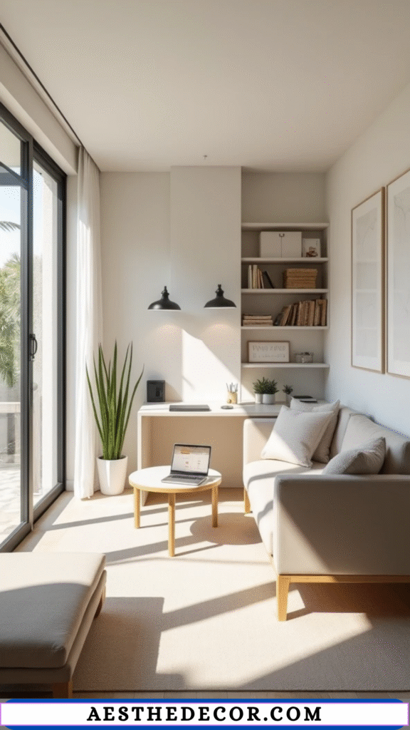 24 Minimalist Living Room Office Combo Ideas 11 Soft Neutrals