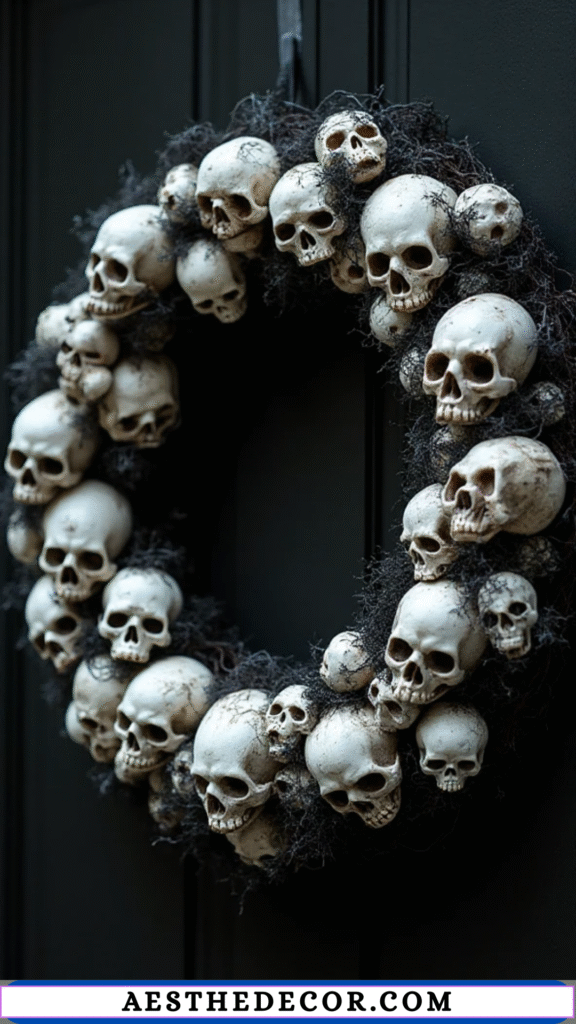 17 Spooky and Fun Halloween Dollar Tree Wreath Ideas 25 Spooky Skull Wreath