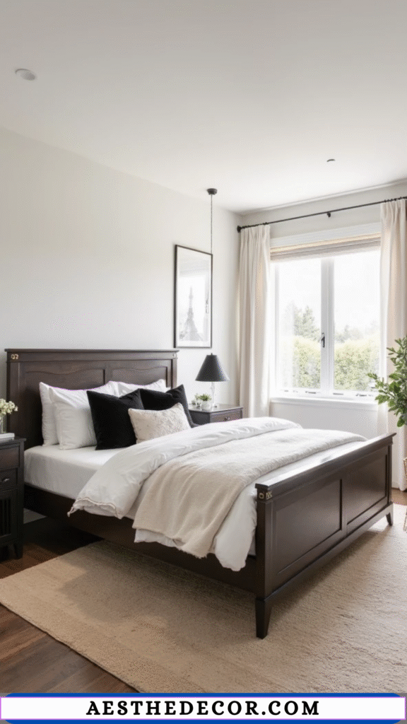 20 Modern Master Bedroom Color Combinations You’ll Love 7 White Walls & Espresso Furniture