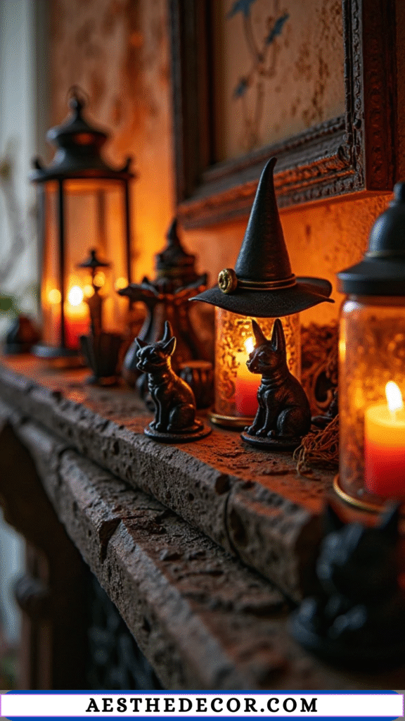 16 Halloween Mantel Decor Ideas for Every Style 11 Witch Hat Figurines