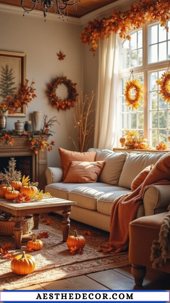 19 Fall Living Room Decor Ideas for a Cozy Home 29 Wreath Accents