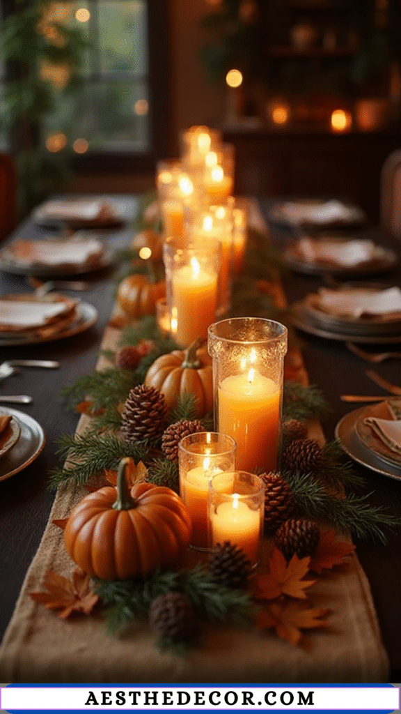 18 DIY Thanksgiving Centerpieces for Table You Can Easily Create Yourself 35 Candlelit Runner Display