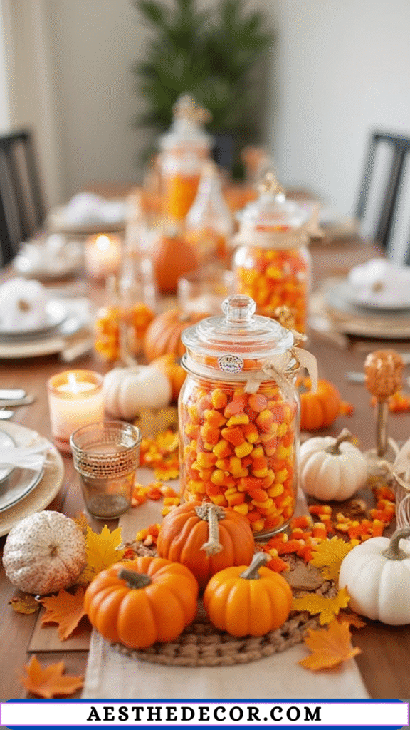 18 DIY Thanksgiving Centerpieces for Table You Can Easily Create Yourself 15 Candy Corn Jars