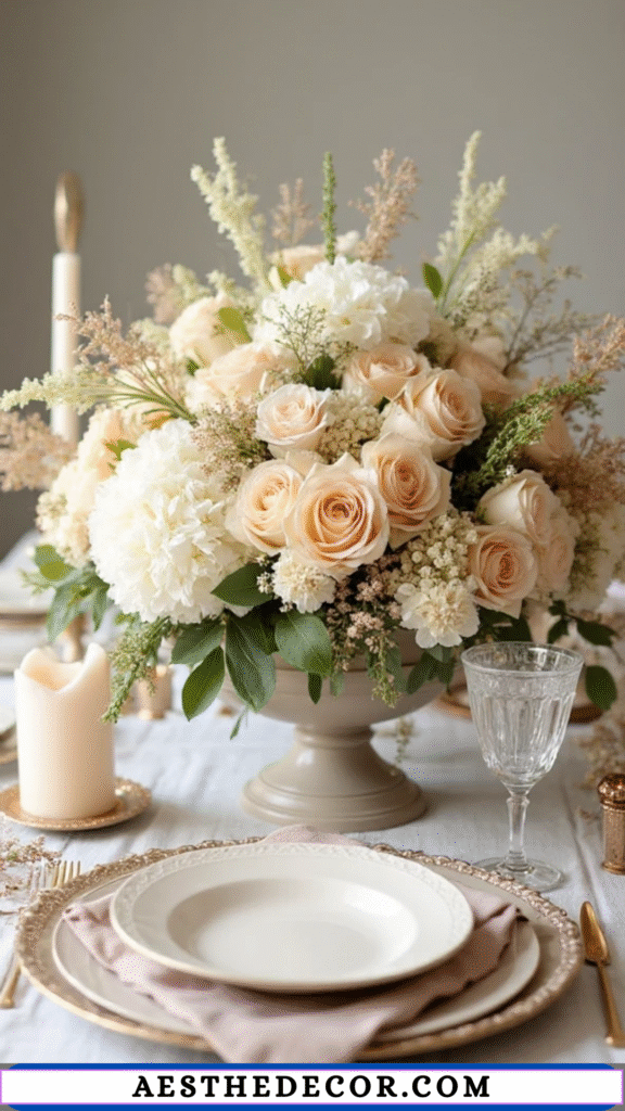 18 Neutral Thanksgiving Table Ideas for Elegance 6 Elegant Centerpiece with Neutral Flowers