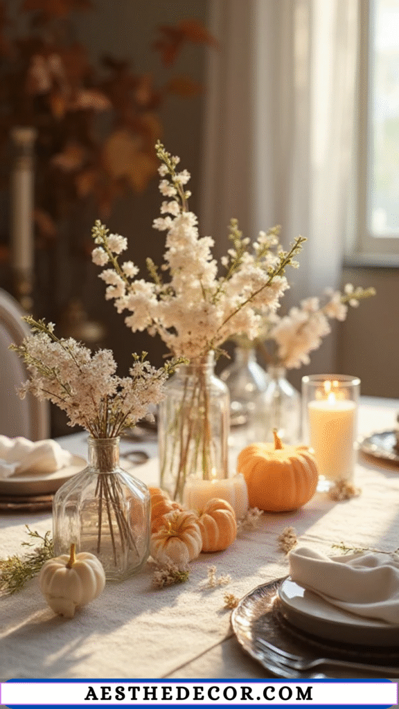 18 Neutral Thanksgiving Table Ideas for Elegance 19 Glass Vases with Neutral Flowers