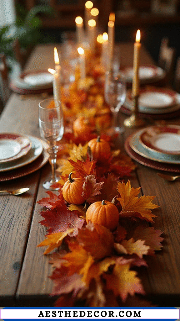 18 DIY Thanksgiving Centerpieces for Table You Can Easily Create Yourself 34 Leaf Garland Runner