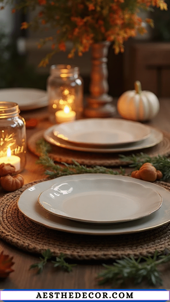 18 Neutral Thanksgiving Table Ideas for Elegance 9 Mason Jars with Candles