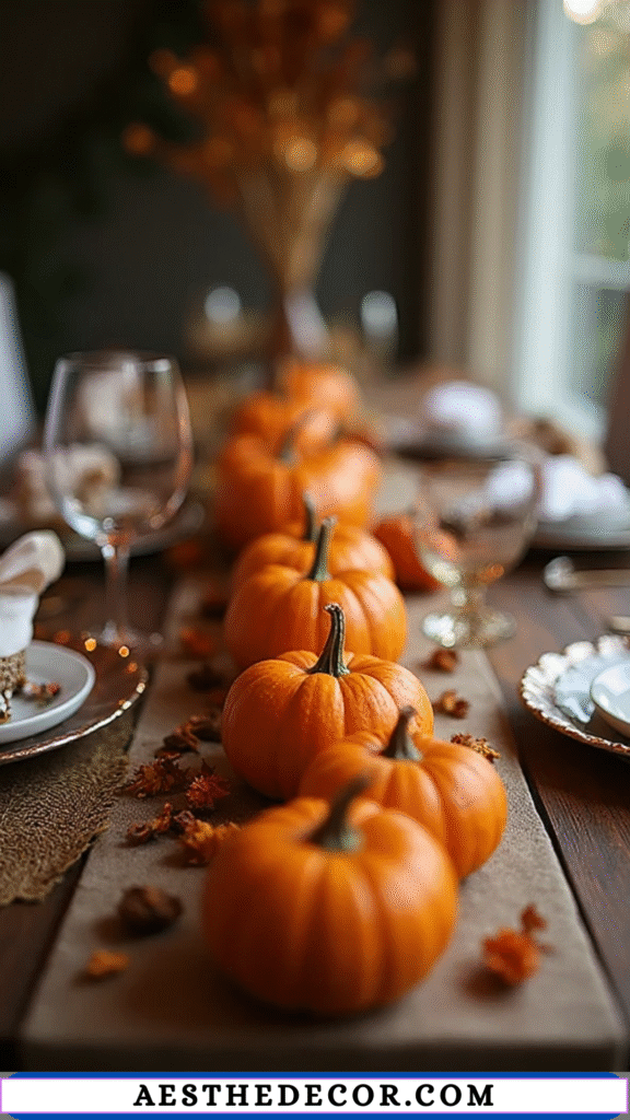 18 DIY Thanksgiving Centerpieces for Table You Can Easily Create Yourself 29 Mini Pumpkin Lineup