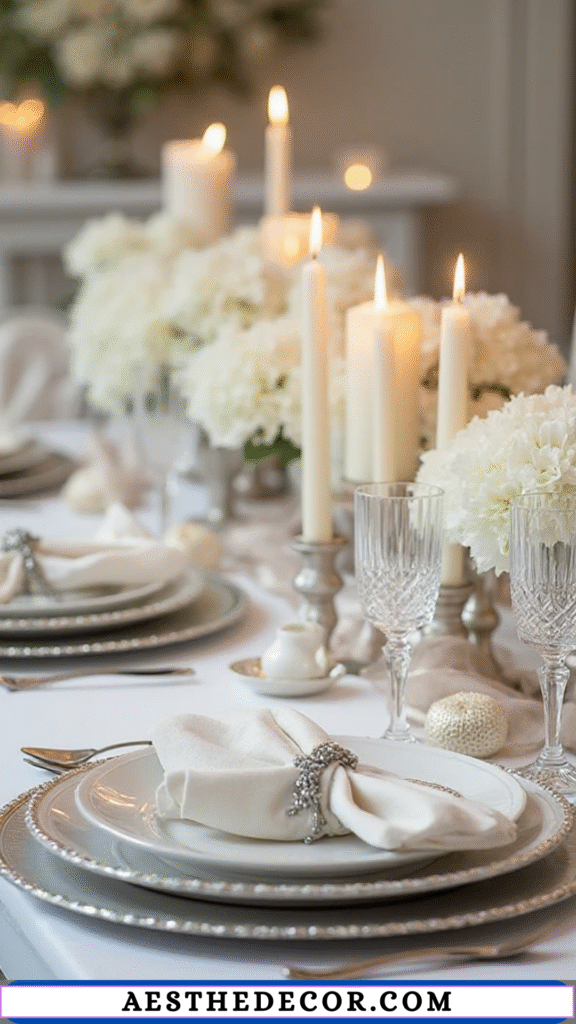 18 Neutral Thanksgiving Table Ideas for Elegance 7 Mix of Silver and White Plates