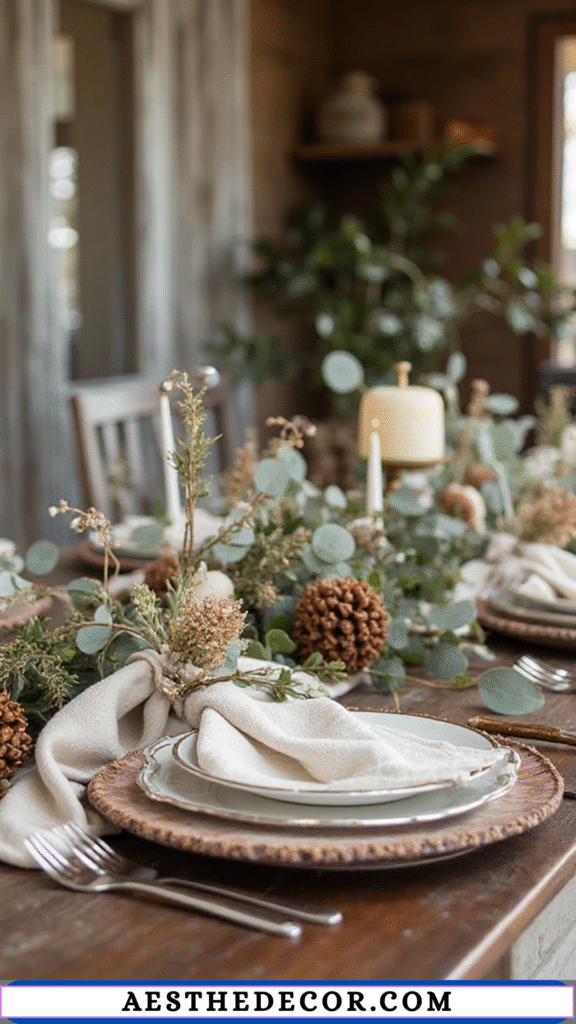 18 Neutral Thanksgiving Table Ideas for Elegance 10 Natural Greenery and Pinecones