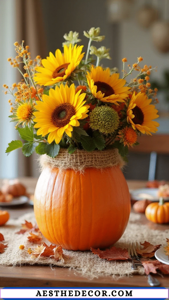 18 DIY Thanksgiving Centerpieces for Table You Can Easily Create Yourself 5 Pumpkin Vase Centerpiece