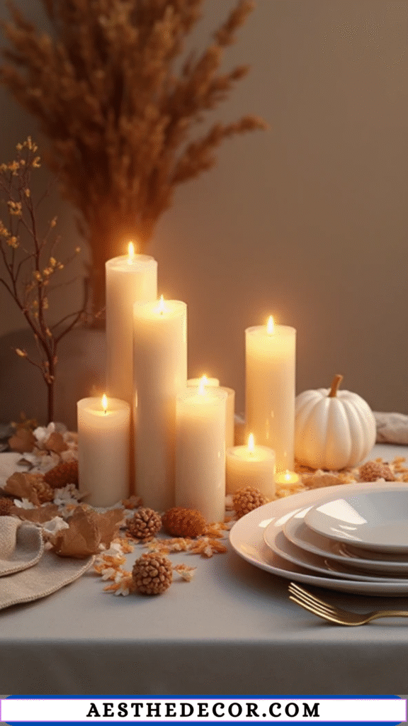 18 Neutral Thanksgiving Table Ideas for Elegance 20 Soft Candlelight and Neutral Holders