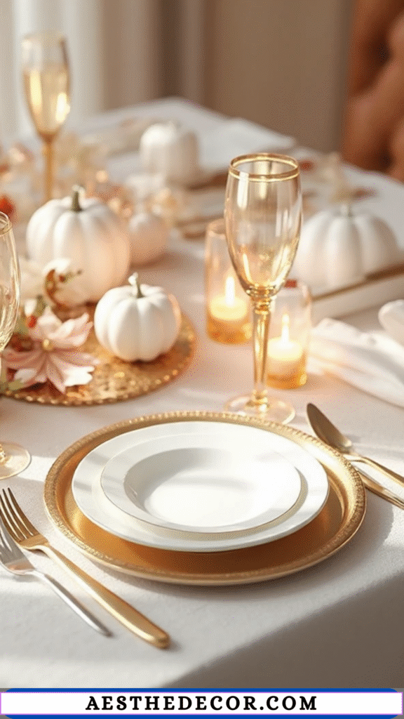 18 Neutral Thanksgiving Table Ideas for Elegance 3 White and Gold Accents