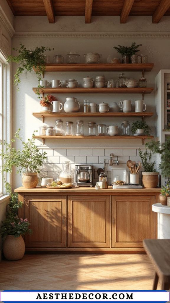 20 Amazing Coffee Bar Ideas for Small Apartments 3 Wooden Shelves for Rustic Charm