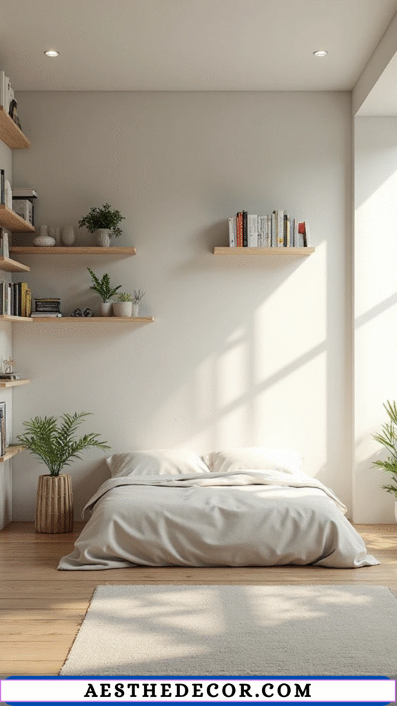 20 Minimalist Bedroom Decor Ideas for Men to Transform Your Space Today 11 Floating Shelves
